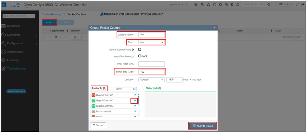 WLC Packet Capture Configurations