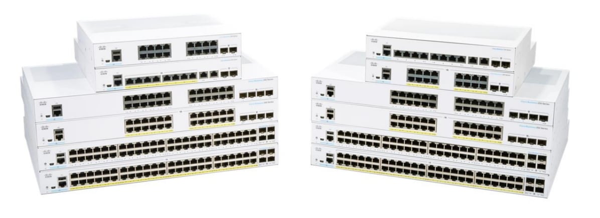Family portrait of Cisco Business 250 Series Smart Switches