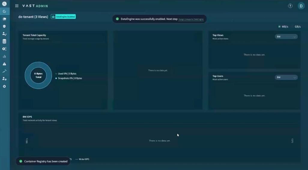 Figure 3-11E. DataEngine enabled for the tenant [SRC-VAST-02] -  Validated VAST tenant dashboard showing successful DataEngine enablement.
