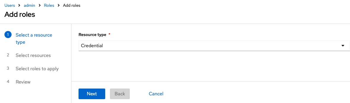 Ansible Automation Platform screen shot for the User Role configuration.