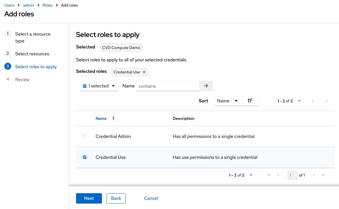 Ansible Automation Platform screen shot for the User Role security configuration.