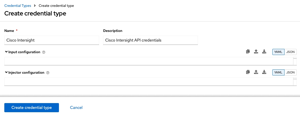 Ansible Automation Platform screen shot for the Create Credential Tyoe procedure.