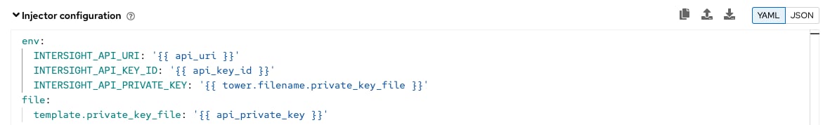 Ansible Automation Platform screen shot for the Create Credential Type Injector Configuration.