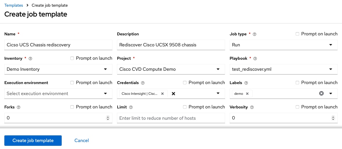Ansible Automation Platform screen shot  for the create job template procedure.