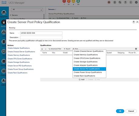 Description: DeploymentGuide-Screenshots/UCS%20Server%20Configuration%20Screenshots/ServerPoolQualificationPolicy-1.png