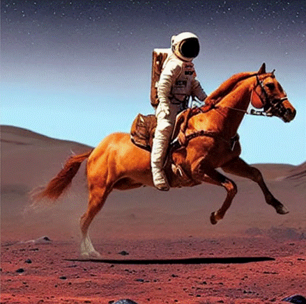 A person in a space suit riding a horseDescription automatically generated