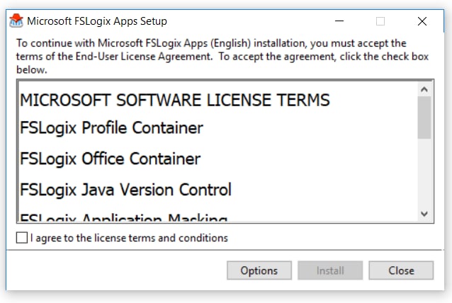 Screenshot of click through license