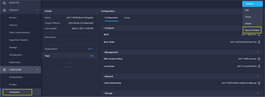 Deriving a server profile from Templates