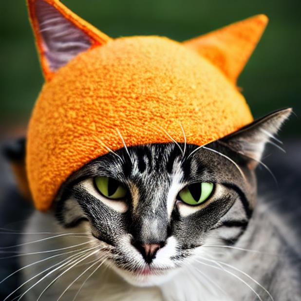 A cat wearing a hatDescription automatically generated