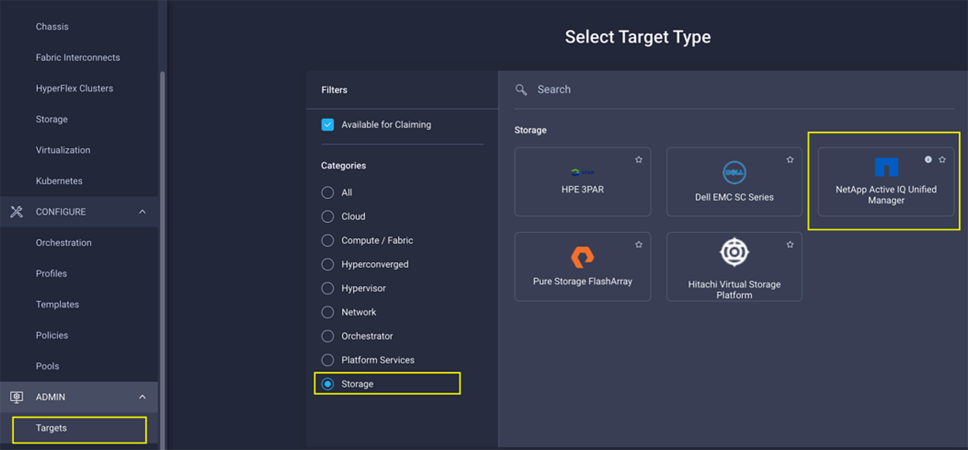 Claiming NetApp Active IQ Unified Manager as a target in Cisco Intersight