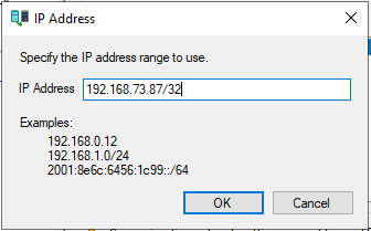 Machine generated alternative text:p AddressSpecify the IP address range to useIPAddress 1921687387/321192 1680 12192 168 1 0/242001 8e6c6456 lcss /64