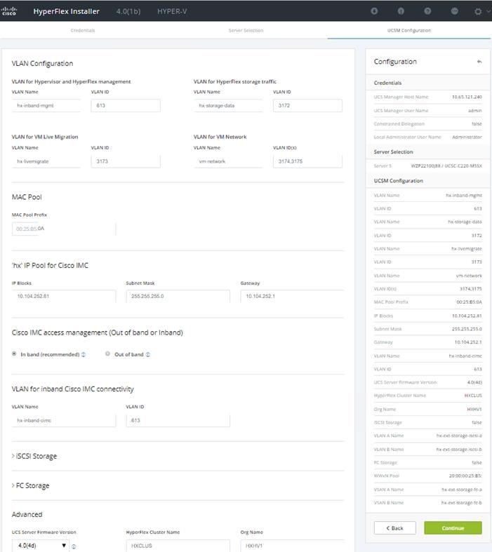 Machine generated alternative text:Hyper Flex InstallerVI-AN Configuration'or andMAC Pool'Inx' Pool for Cisco 'MCHYPER-V25SQS52ss.cOoo3174.3175ConfigurationUCS MCisco WC access manegement (Out of bend or I no-end)In bandVI-AN for inbend Cisco WC connectivity> iSCSI Storage> PC Storage