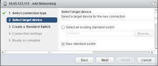 Description: Machine generated alternative text: Select target device
Select a target device for the new connection.
Q Select an existing standard switch
. New standard switch
2 Select tarUet device
Cancel