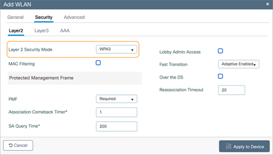 Changing a WLAN to WPA3 security