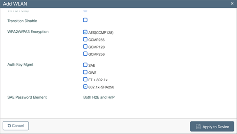 Selecting an AKM option for the WLAN