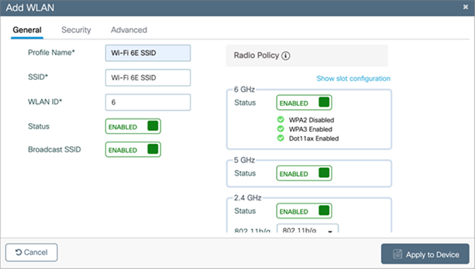 6 GHz status during WLAN creation is now green