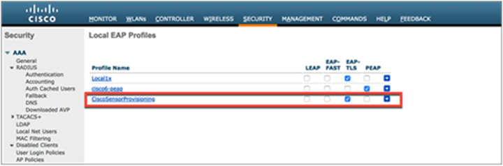 Local authentication profile for Aironet Active Sensor provisioning