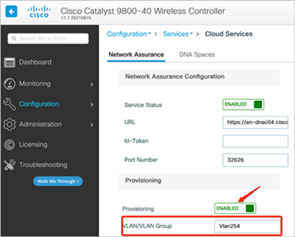 Location of Provisioning button on the 9800 Series WLC