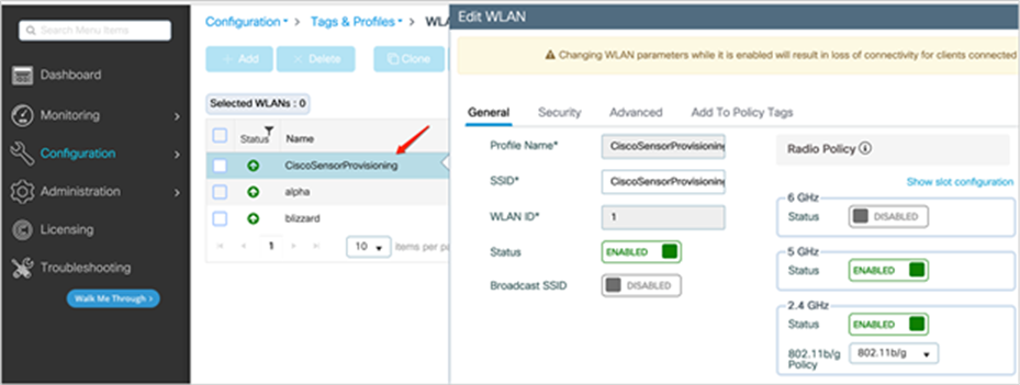 Viewing the CiscoSensorProvisioning WLAN