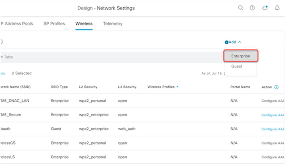 Adding a new Enterprise SSID  on Cisco DNA Center