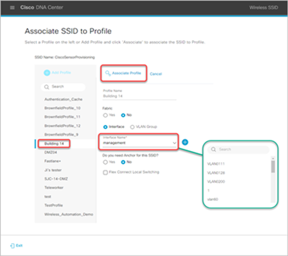 Associate the SSID to a current profile on DNA Center