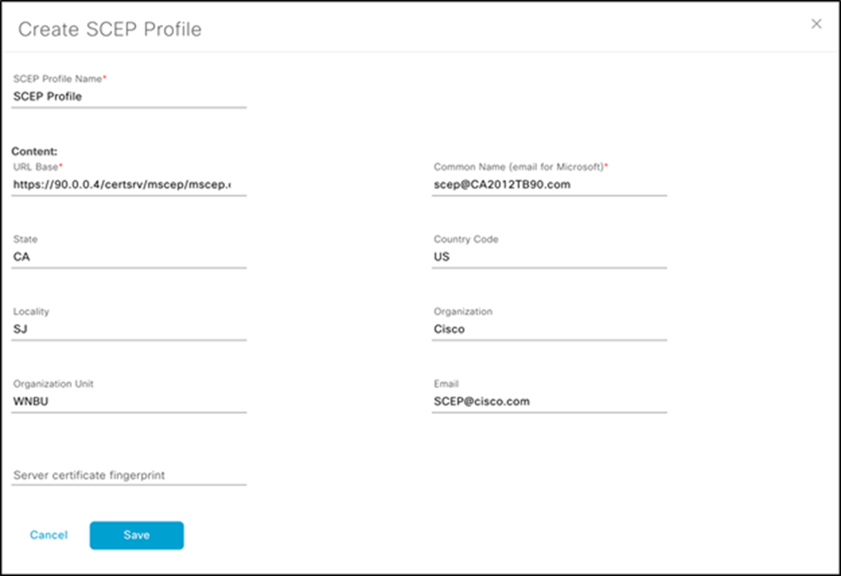 Create SCEP Profile page