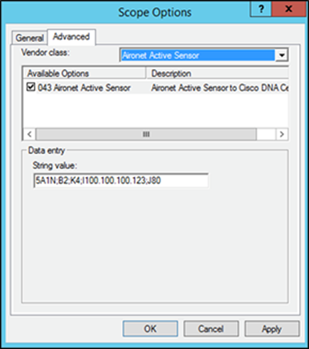 Specifying scope options for the sensor’s vendor class