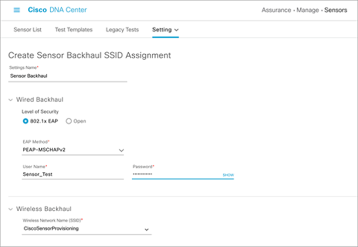 Configuring username and password with PEAP-MSCHAPv2 for wired backhaul profile