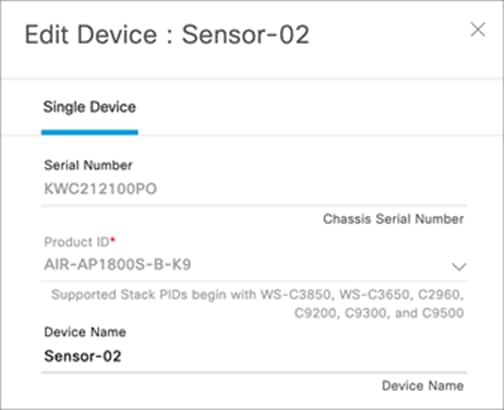 Edit Sensor menu
