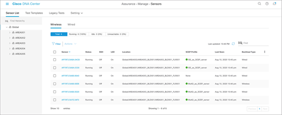 Sensor List page