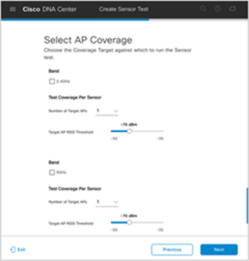 Configuring the number of APs and RSSI range for sensors to target