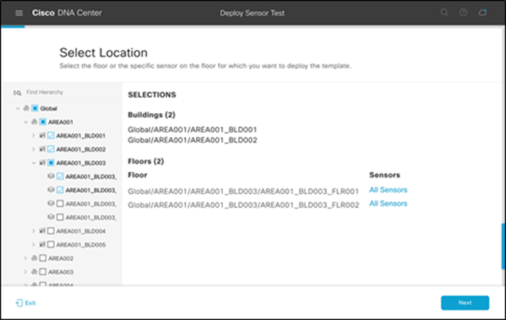 Selecting individual floors when deploying test templates