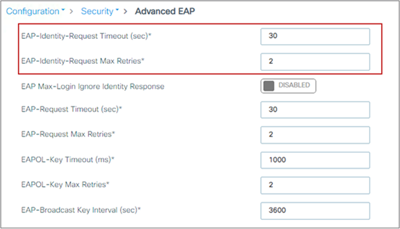 EAP identity request timeout and maximum retries