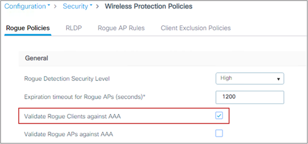 Enable rogue client AAA validation