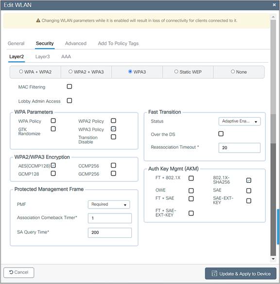 Legacy-friendly 6-GHz profile 2, Security tab