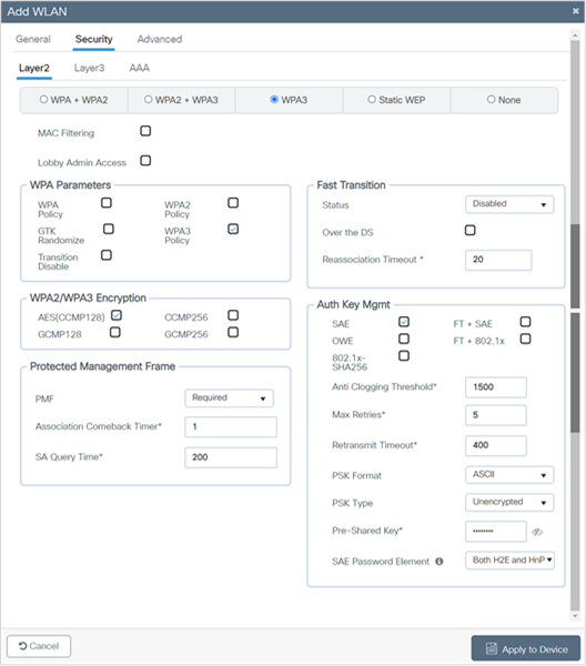 WPA3 Personal Radio/Slot configuration