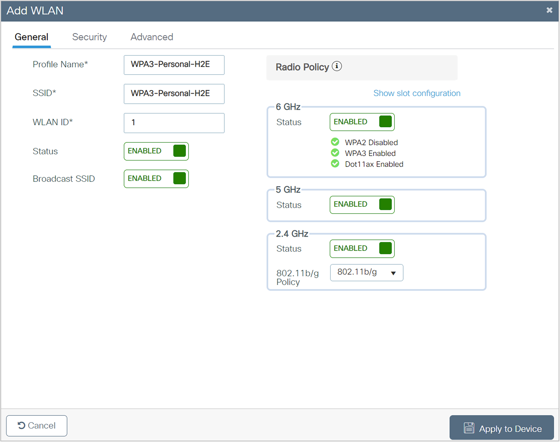 Radio/Slot Policy configuration