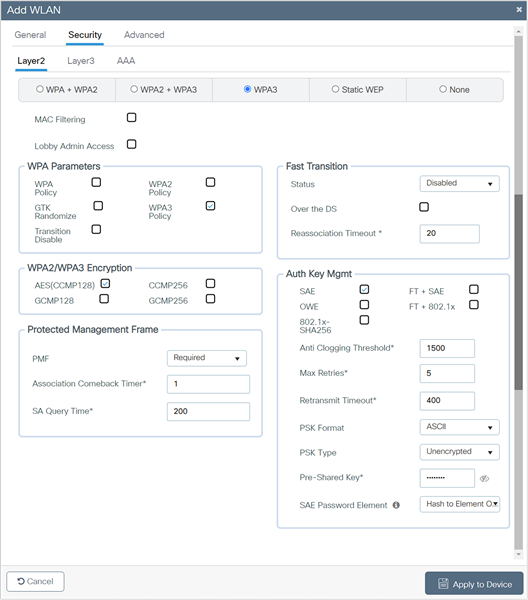 WPA3 SAE with FT Enabled