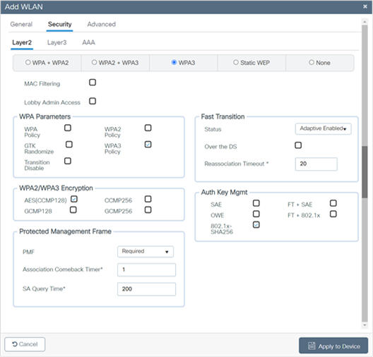 WLAN Security configurations