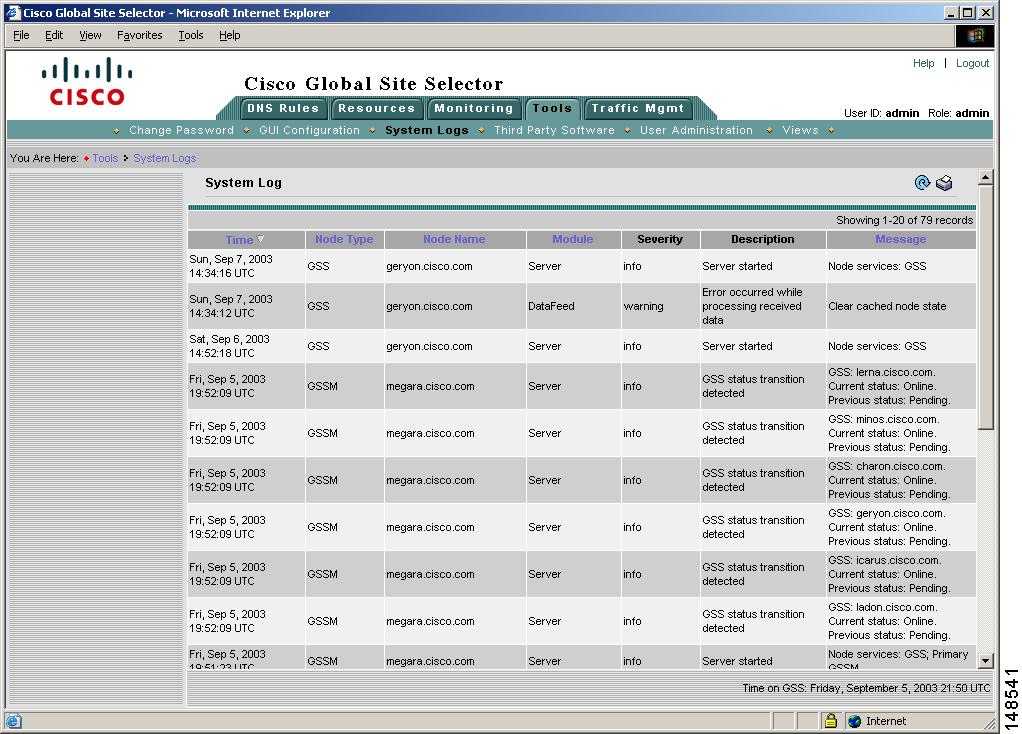 Cisco GSS Administration Guide (Software Version 3.0) Viewing Log