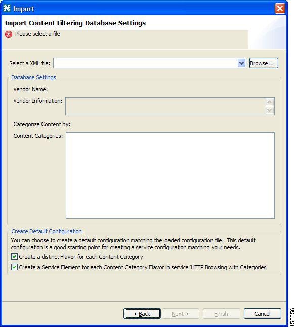 Import Content Filtering Database Settings