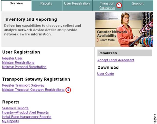 Inventory and Reporting User Guide Transport Gateway Registration