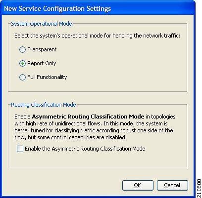 New Service Configuration Settings dialog box