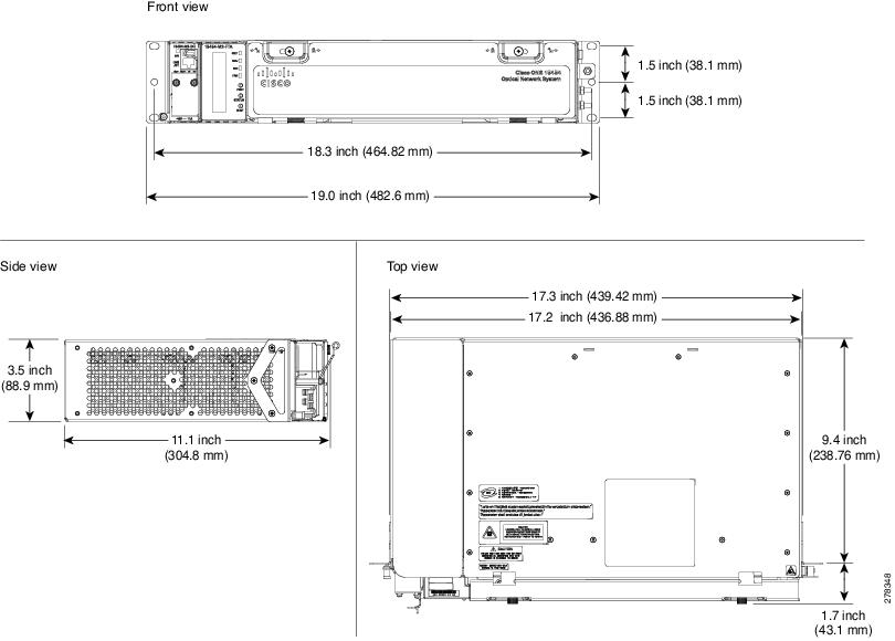 Cisco ONS 15454 M2 Shelf Dimensions for a 19-inch ANSI Rack Configuration