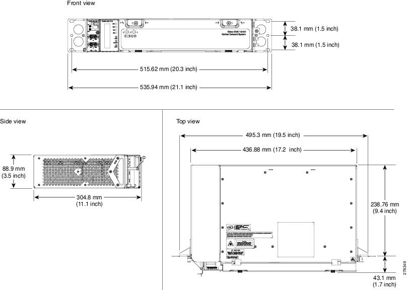 ONS 15454 M2 Shelf Dimensions for an ETSI Rack Configuration
