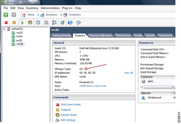 This image shows how to verify whether VMware tools are installed using the vSphere client.