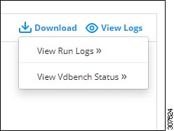 ログとステータスを表示するには、[ログの実行の表示 (View Run Logs)] および [Vdbench オプションの表示 (View Vdbench options)] を選択します。