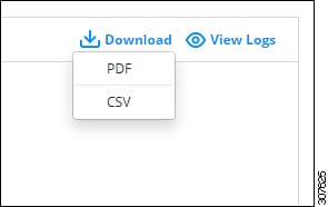 PDF または CSV オプションを選択して、結果をダウンロードします。