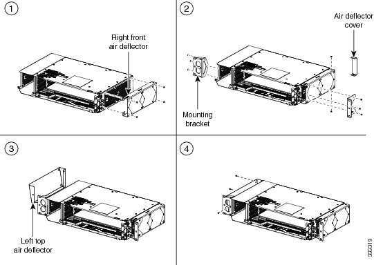 Mounting the Bracket with Air Deflectors (Front-to-Top) on the NCS 2002 Shelf for ETSI Rack Configuration