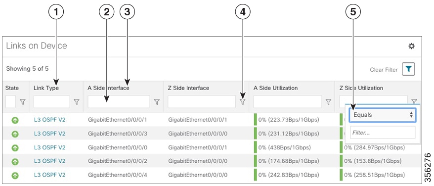 Links Window With Active Sort and Filters